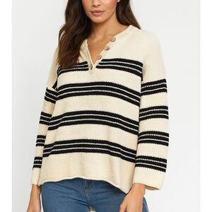 Amazon 100% cotton waffle knit Henley striped pullover M